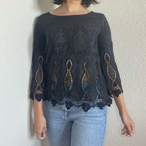 Banana Republic Black Printed Linen Blouse